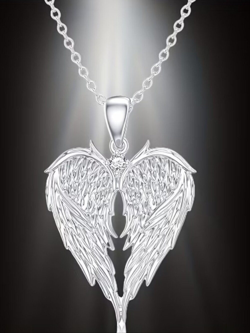 Silver Angel Wing Heart Pendant Necklace - Elegant Heart Wing Jewelry. 3 Pcs - Picture 3 of 6